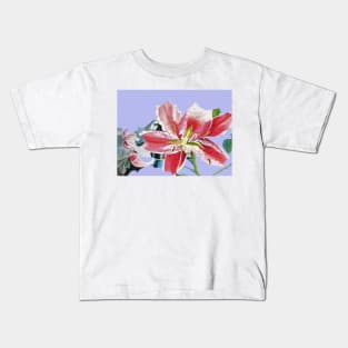 Red Lily Flower Watercolor - on Lavender Kids T-Shirt